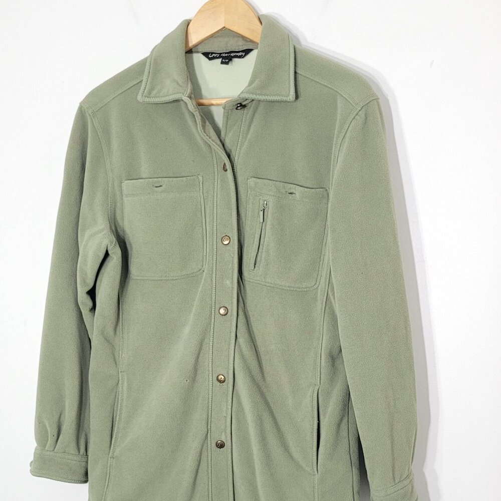 Lady Hathaway Cozy Olive Green Snap Buttons Fleece Utility Comfy Jacket Small